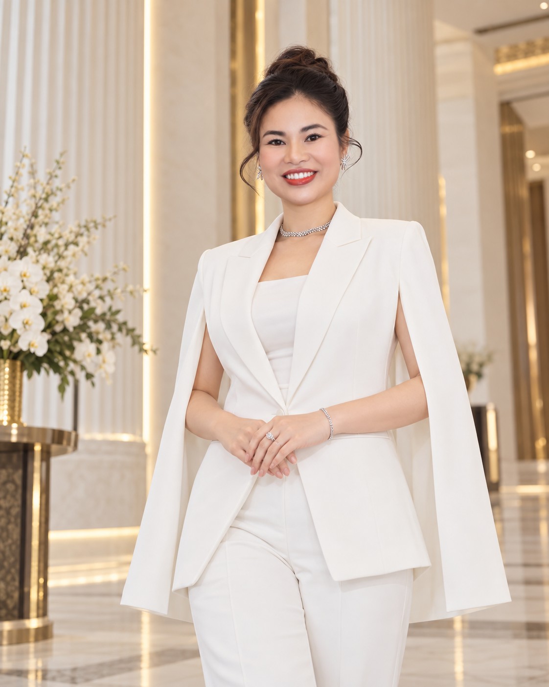 Lộc Thanh Hải trong trang phục trắng